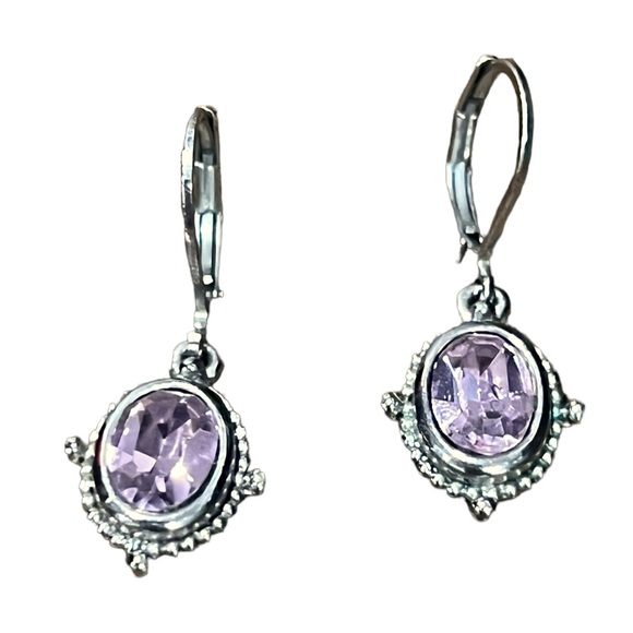 Vintage Cookie Lee Silver-Tone & Pink Crystal French Wire Earrings - Picture 3 of 9